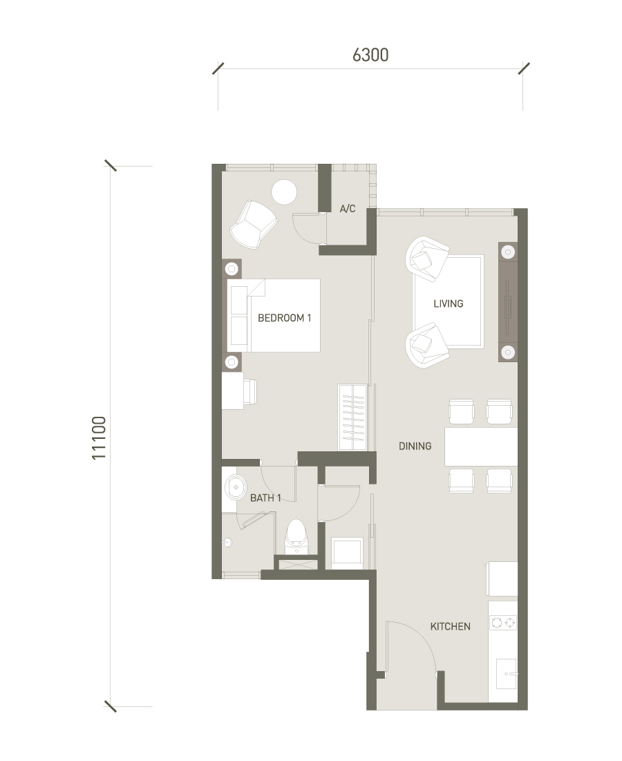 1 bedroom 624 sq ft 58 sq m