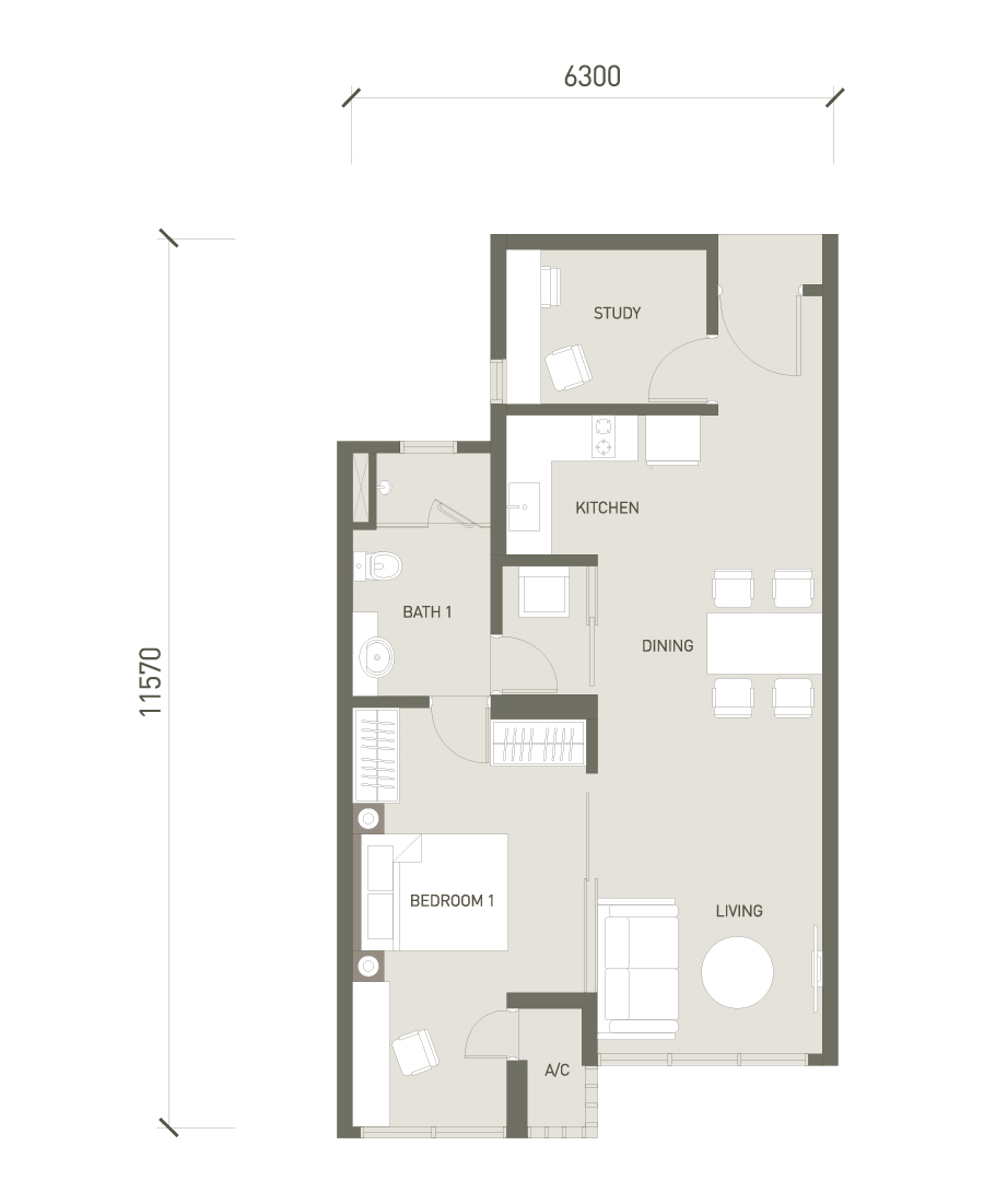 1+1 bedroom 694 sq ft 64.5 sq m
